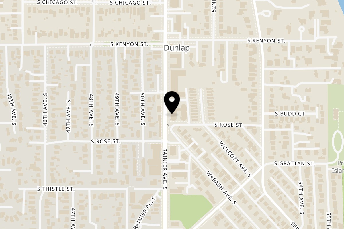 Map showing the location of Kaffa Coffee and Wine Bar on 8136 Rainier Ave S in Seattle